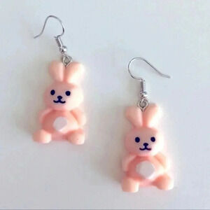 Cute Resin Bunny Rabbit Easter Spring Drop Earrings NWT